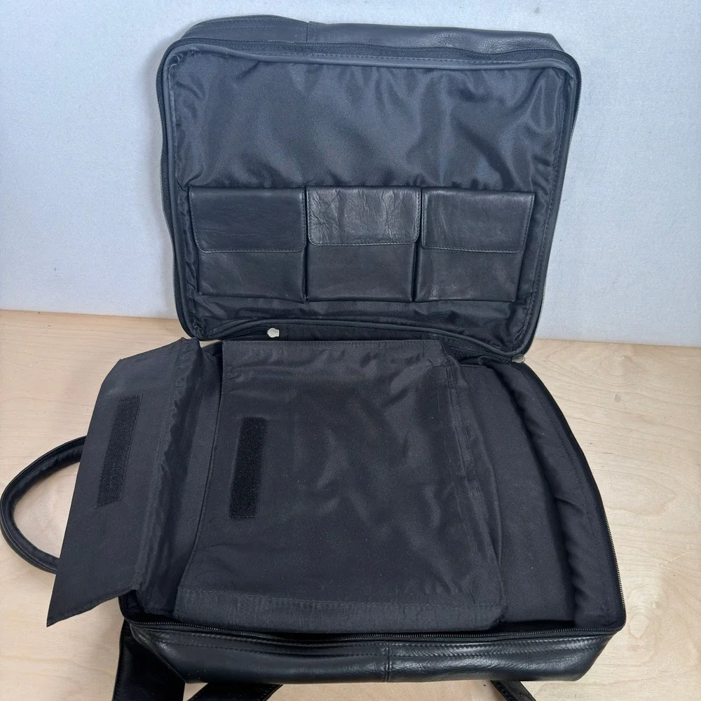 Unbranded Black Genuine Leather Laptop Backpack Briefcase Convertible Travel Bag